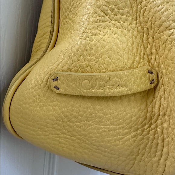 Cole Haan handbag purse yellow w gold detailing soft pebbled leather - Picture 6 of 15